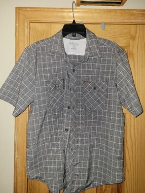 Orvis Mens Travel Camp Shirt Short Sleeve Button Down Blue Size L